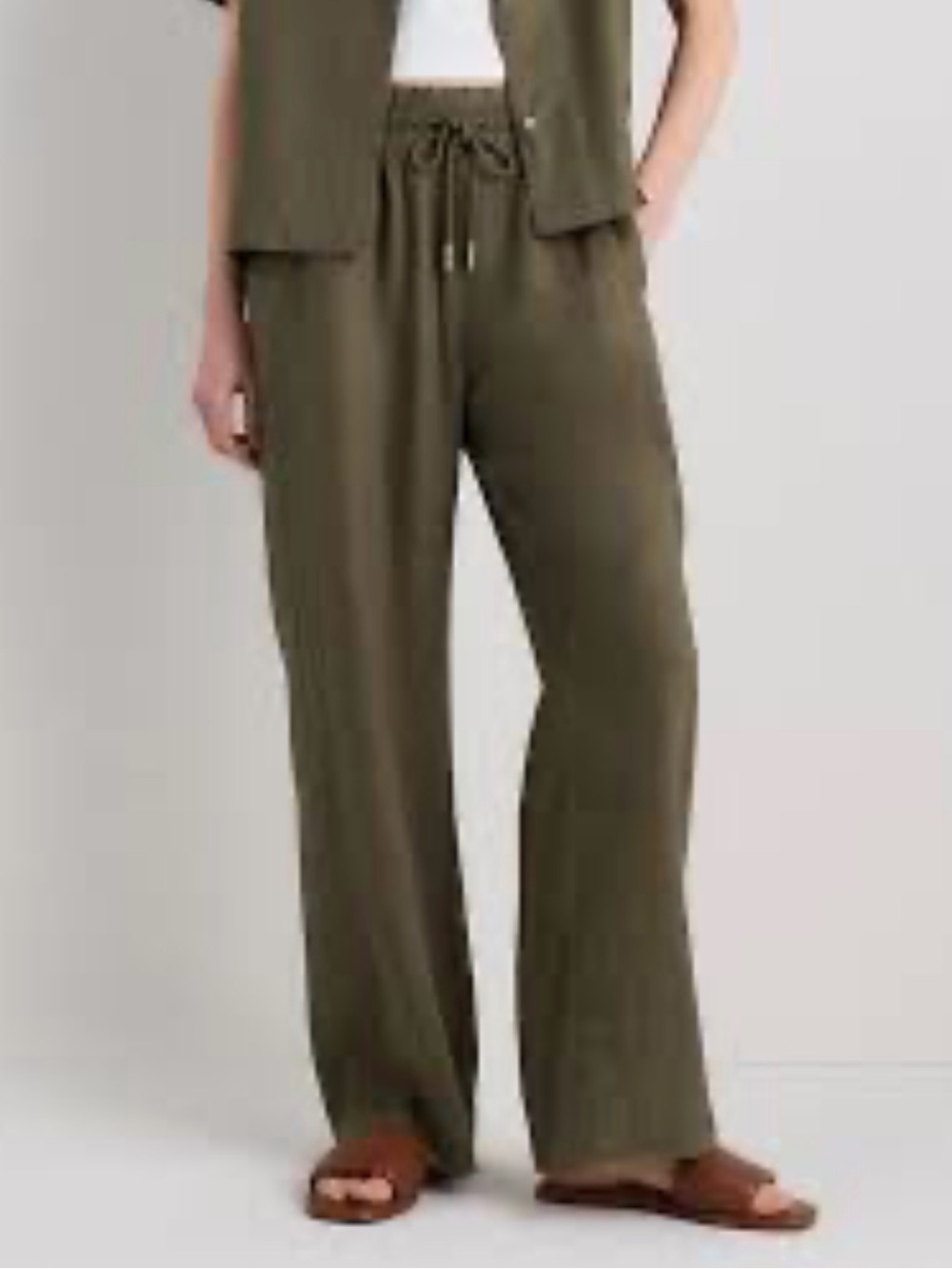 NWT Quince Olive Green Wide-Leg European Linen Drawstring Pants Size Small